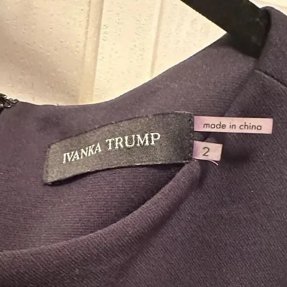 Ivanka Trump Dark Navy Midi Dress with Pleat Detail - Picture 2 of 6